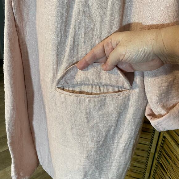 J. Jill Linen Blend Long Blazer Light Pink Roll tab Sleeve Jacket 1X open front - Picture 7 of 8